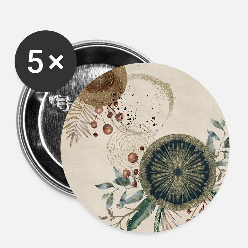 Vert Art Déco 2 - Lot de 5 petits badges (25 mm) - blanc