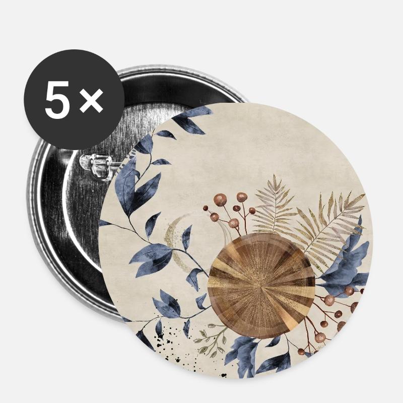 Bleu Art Déco 1 - Lot de 5 petits badges (25 mm) - blanc