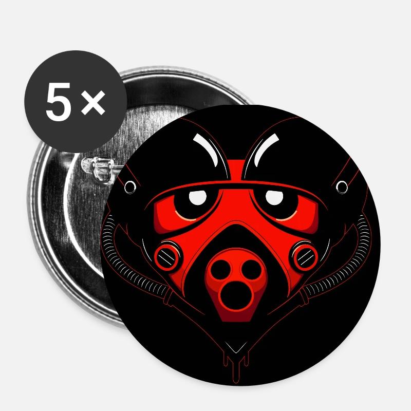 Cœur de robot - Lot de 5 petits badges (25 mm) - blanc