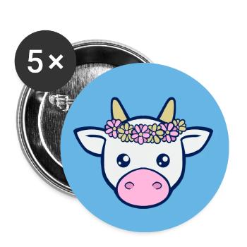 cow with a flower crown - Buttons small 1''/25 mm (5-pack) - white - Front