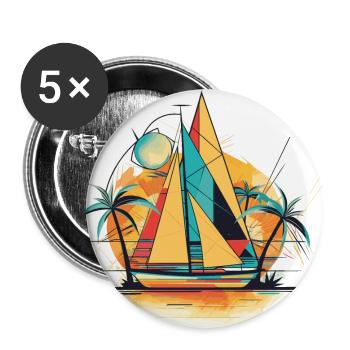 Harmonie der Retro Segel Geometrisches Segelboot - Buttons klein 25 mm (5er Pack) - Weiß - Vorne