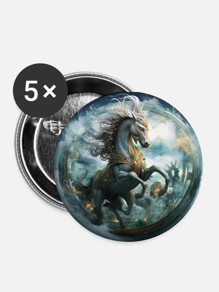 Wassermann Pferd - Buttons klein 25 mm (5er Pack) - Weiß
