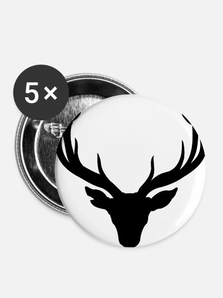 Hirschkopf – Für Jäger & Naturfreunde - Buttons klein 25 mm (5er Pack) - Weiß