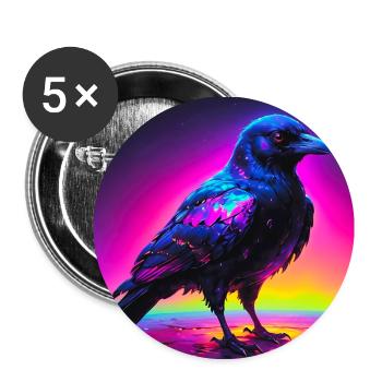 crow/raven art - Buttons small 1''/25 mm (5-pack) - white - Front
