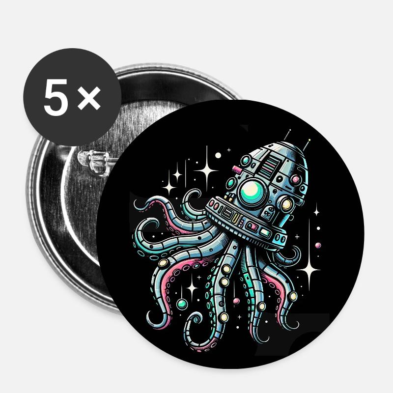 Vaisseau spatial Fancy Octopus - Lot de 5 petits badges (25 mm) - blanc