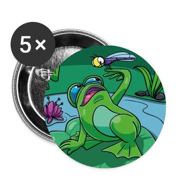 T-shirt motif for children & babies: frog & dragonfly - Buttons small 1''/25 mm (5-pack) - white - Front