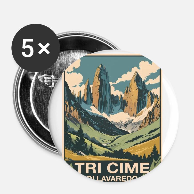 Tri Cime Dolomiten - Buttons klein 25 mm (5er Pack) - Weiß