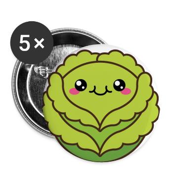 Tête mignonne de chou ou de laitue - Lot de 5 petits badges (25 mm) - blanc - Devant