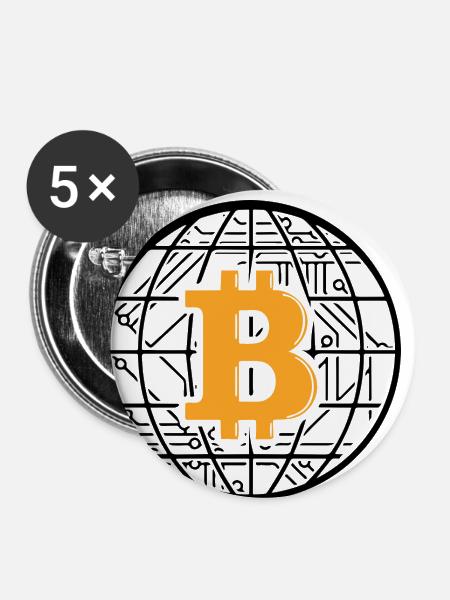 Bitcoin Blockchain Globe - Buttons klein 25 mm (5er Pack) - Weiß