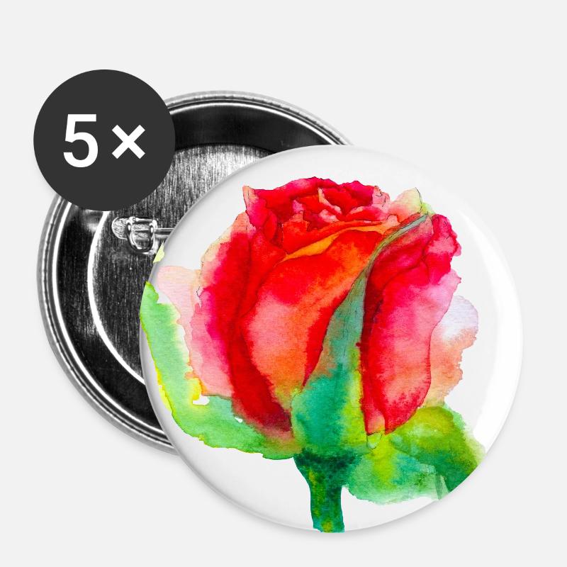 belle fleur « rose » - Lot de 5 petits badges (25 mm) - blanc