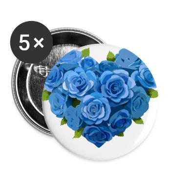 Blue Roses,Blue Rose,Heart,Flower Heart - Buttons small 1''/25 mm (5-pack) - white - Front