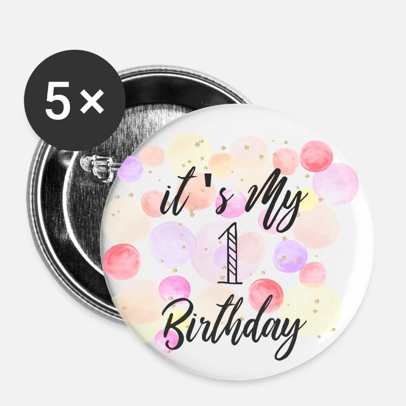 First Birthday - Buttons small 1''/25 mm (5-pack) - white