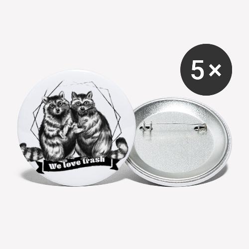 Raccoon – We love trash - Buttons klein 25 mm (5er Pack)