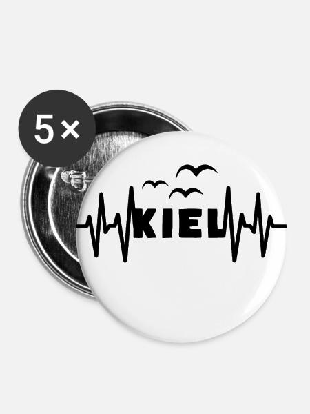 KIEL Herzschlag Hansestadt - Buttons klein 25 mm (5er Pack) - Weiß