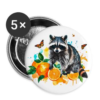 raton laveur, illustration, graffiti, oranges - Lot de 5 petits badges (25 mm) - blanc - Devant