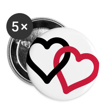 Coeur anneaux partenariat amour mariage 2 deux coeurs - Lot de 5 petits badges (25 mm) - blanc - Devant