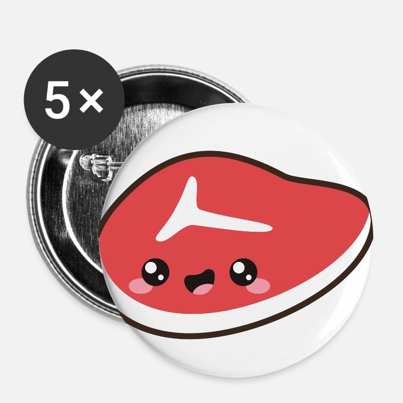Steak mignon - Lot de 5 petits badges (25 mm) - blanc