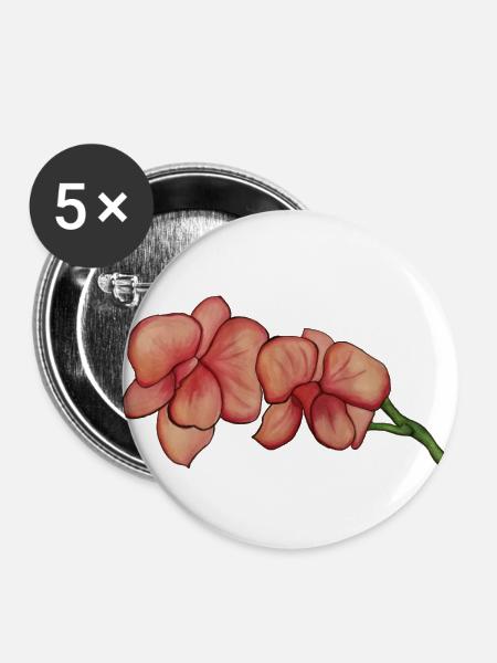 Rosa Orchidee - Buttons klein 25 mm (5er Pack) - Weiß
