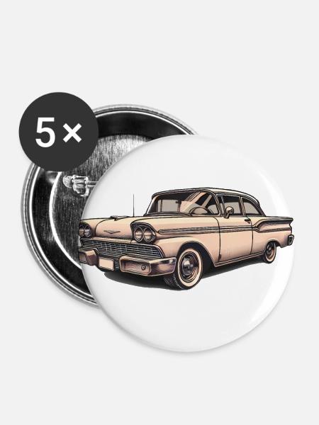 Oldtimer Oldtimer Illustration - Buttons klein 25 mm (5er Pack) - Weiß