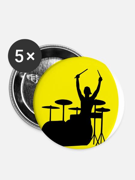 Schlagzeuger - Buttons klein 25 mm (5er Pack) - Weiß