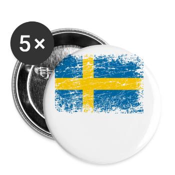 Sweden flag flag used-look Stockholm Sweden - Buttons small 1''/25 mm (5-pack) - white - Front