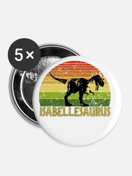 Isabellesaurus Isabelle saurus dinosaur - Buttons klein 25 mm (5er Pack) - Weiß