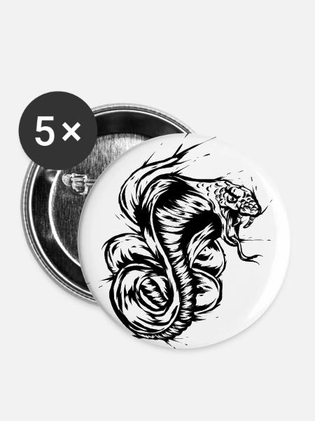 Kobra Schlange - Buttons klein 25 mm (5er Pack) - Weiß