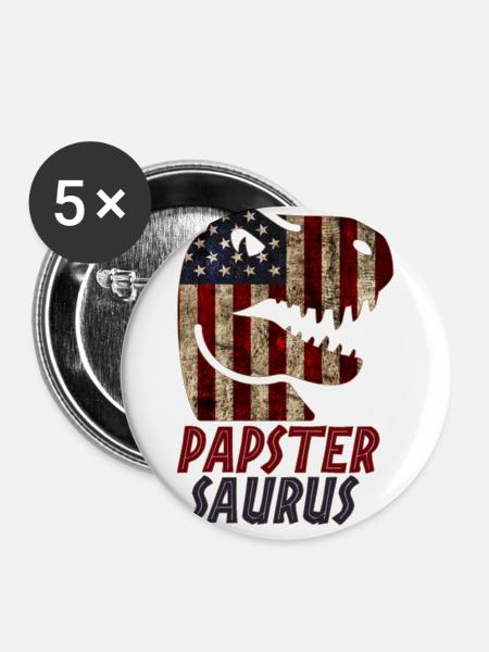 Patriotic Papster Dinosaur - Buttons klein 25 mm (5er Pack) - Weiß