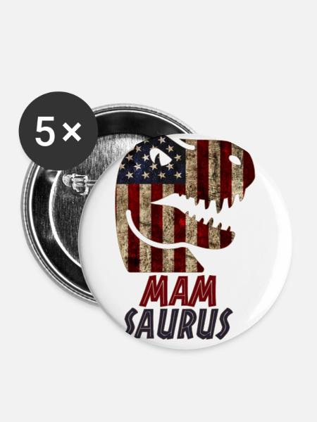 Patriotic Mam Dinosaur - Buttons klein 25 mm (5er Pack) - Weiß
