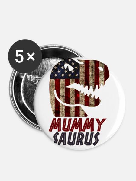 Patriotic Mummy Dinosaur - Buttons klein 25 mm (5er Pack) - Weiß