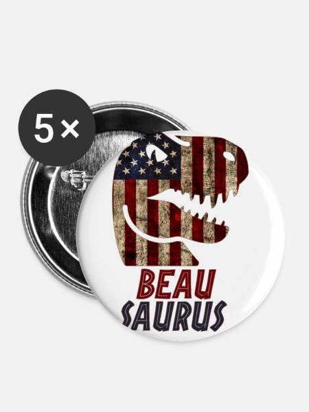 Patriotic Beau Dinosaur Beausaurus - Buttons klein 25 mm (5er Pack) - Weiß