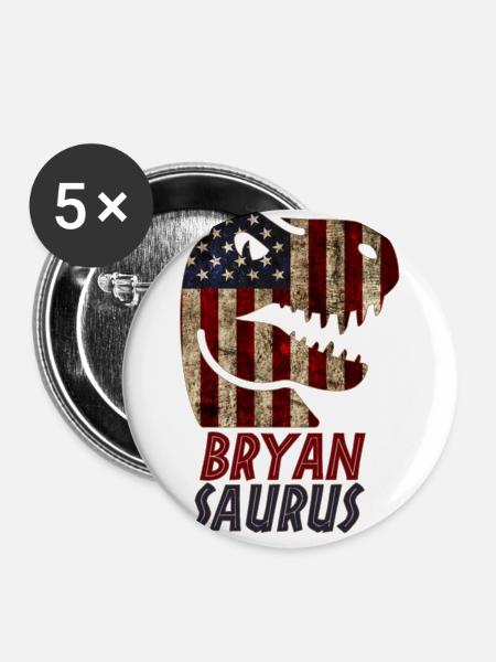 Patriotic Bryan Dinosaur Bryansaurus - Buttons klein 25 mm (5er Pack) - Weiß