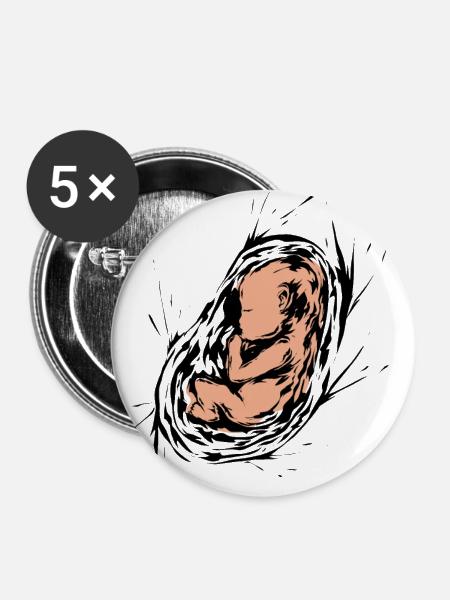 Schwangerschaft Baby Embryo - Buttons klein 25 mm (5er Pack) - Weiß