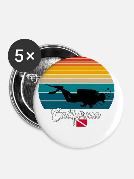 California Scuba Diving Gift - Buttons klein 25 mm (5er Pack) - Weiß