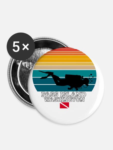 Pass Island US Island Diving - Buttons klein 25 mm (5er Pack) - Weiß