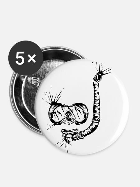 Schnorcheln Tauchen - Buttons klein 25 mm (5er Pack) - Weiß