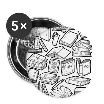 Bücher Doodle - Buttons klein 25 mm (5er Pack) - Weiß - Vorne
