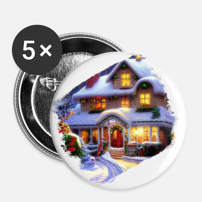 Réveillon - Lot de 5 petits badges (25 mm) - blanc