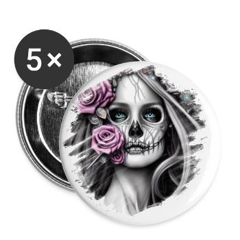 Crâne de squelette - Lot de 5 petits badges (25 mm) - blanc - Devant