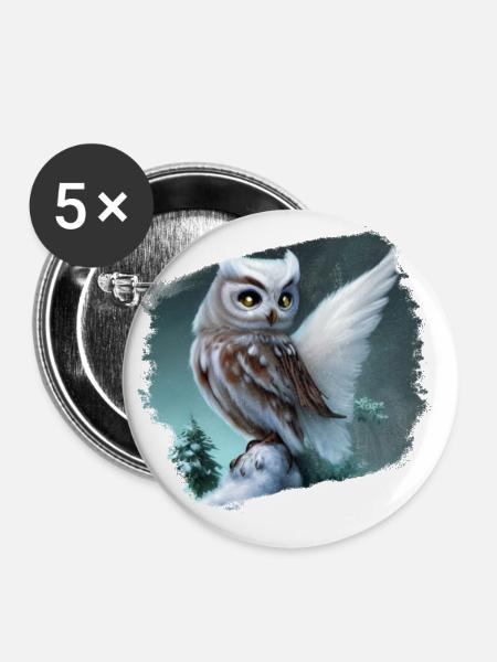 Schneeeule - Buttons klein 25 mm (5er Pack) - Weiß