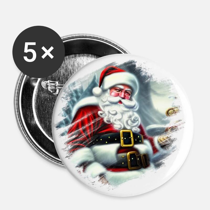 Weihnachtsmann - Buttons klein 25 mm (5er Pack) - Weiß