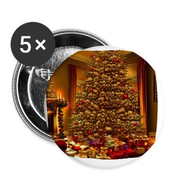 Sapin de Noël dans le salon - Lot de 5 petits badges (25 mm) - blanc - Devant