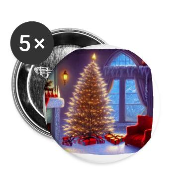 Arbre de Noël - Lot de 5 petits badges (25 mm) - blanc - Devant