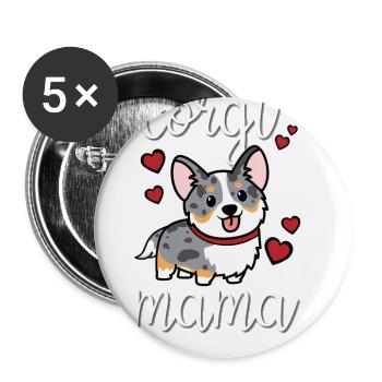 Merle Corgi bleu - Lot de 5 petits badges (25 mm) - blanc - Devant