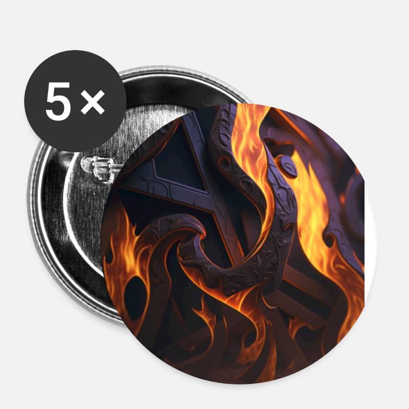 Fire Pattern, Epic, Déco, Si-Fi, orange, noir - Lot de 5 petits badges (25 mm) - blanc