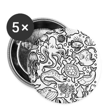 Deep Sea Fish Octopus Frogfish Lanternfish - Buttons small 1''/25 mm (5-pack) - white - Front