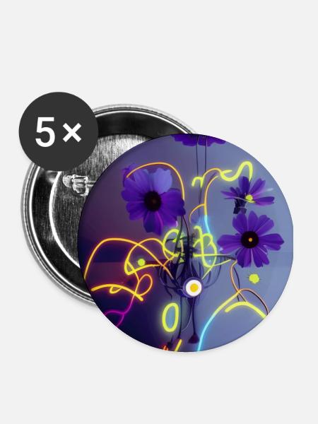 Blumen violett - Buttons klein 25 mm (5er Pack) - Weiß