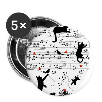 Notenblatt Katzen Herzen Musik Amsel - Buttons klein 25 mm (5er Pack) - Weiß - Vorne
