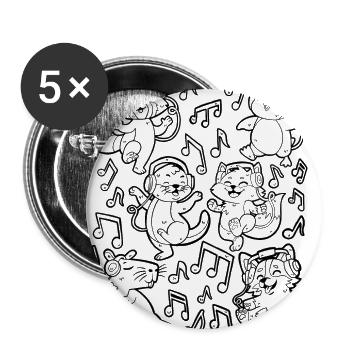 Griffonnage musical : Capybara, renard, corgi, loutre - Lot de 5 petits badges (25 mm) - blanc - Devant