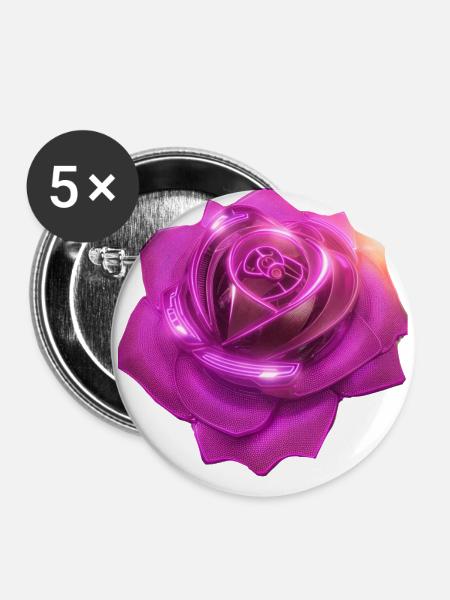 Rose, pink, Metall,,metallisch, high tech - Buttons klein 25 mm (5er Pack) - Weiß
